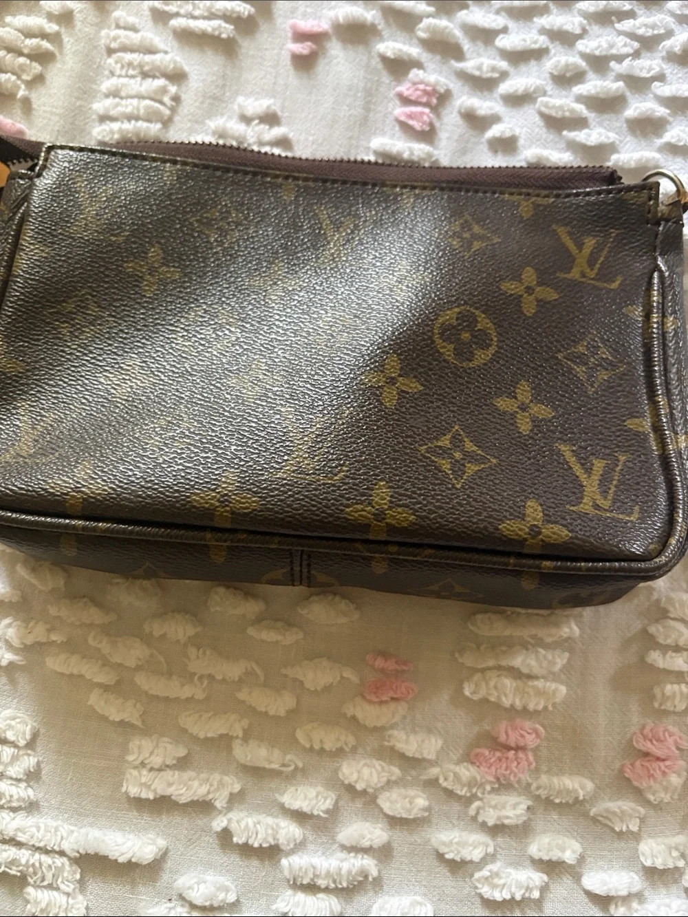 Louis Vuitton Tan Leather and Brown Canvas Key Charm with Gold Hardware